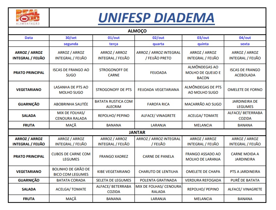 cardapio fim set out 2024
