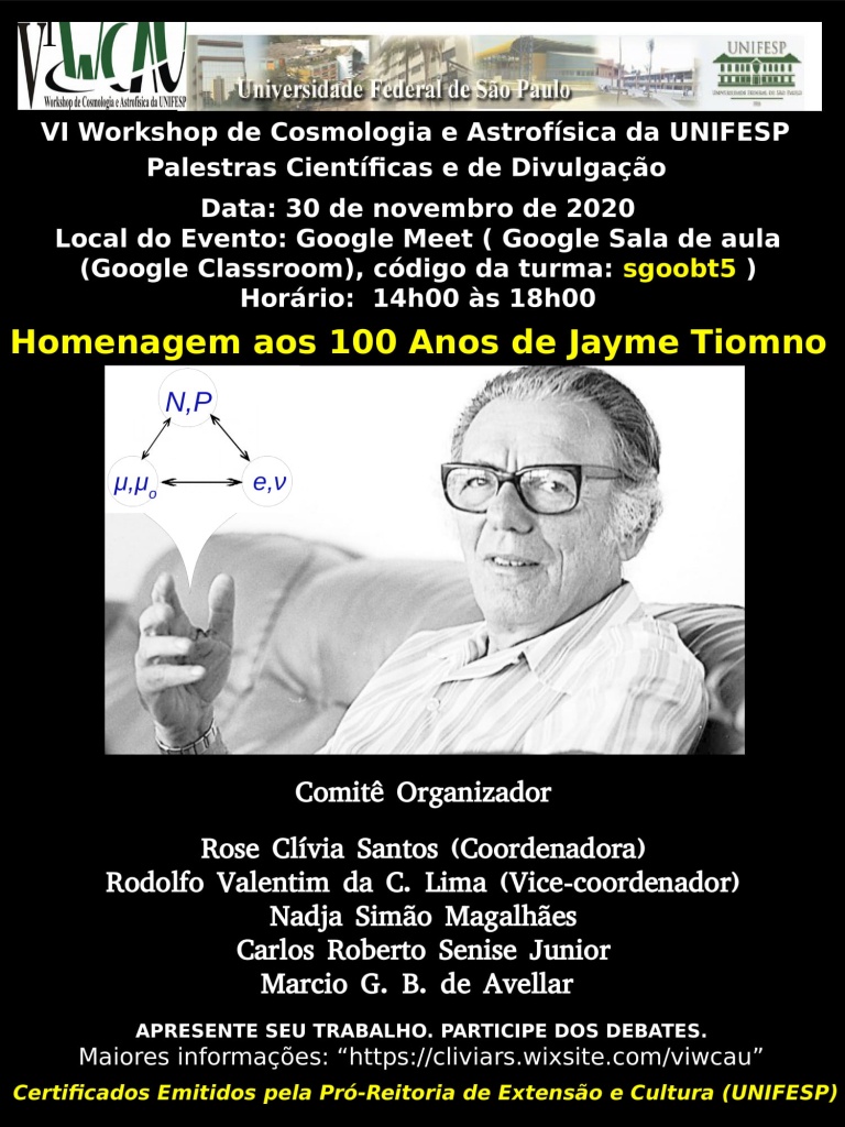 Banner VI Workshop de Cosmologia e Astrofísica da UNIFESP