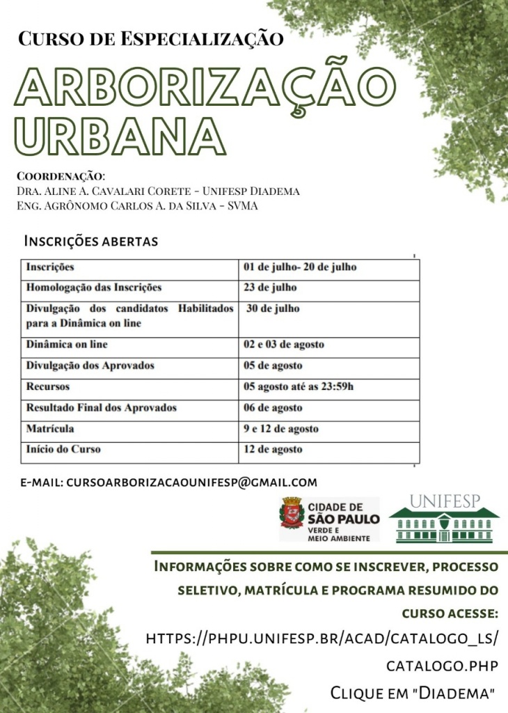 Curso especialização em Arborização Urbana 2021