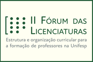 A imagem apresenta um logotipo em um fundo branco. O logotipo é composto por um conjunto de nove pontos dispostos em três fileiras, seguidos da inscrição III FÓRUM DAS LICENCIATURAS em letras maiúsculas. Abaixo do título, há um texto em letras menores que diz Estrutura e organização curricular para a formação de professores na Unifesp.