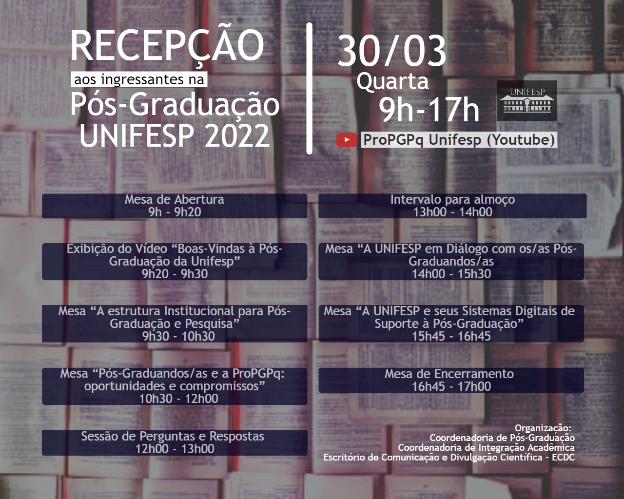 Recepção Pós Graduandos 2022 Programação