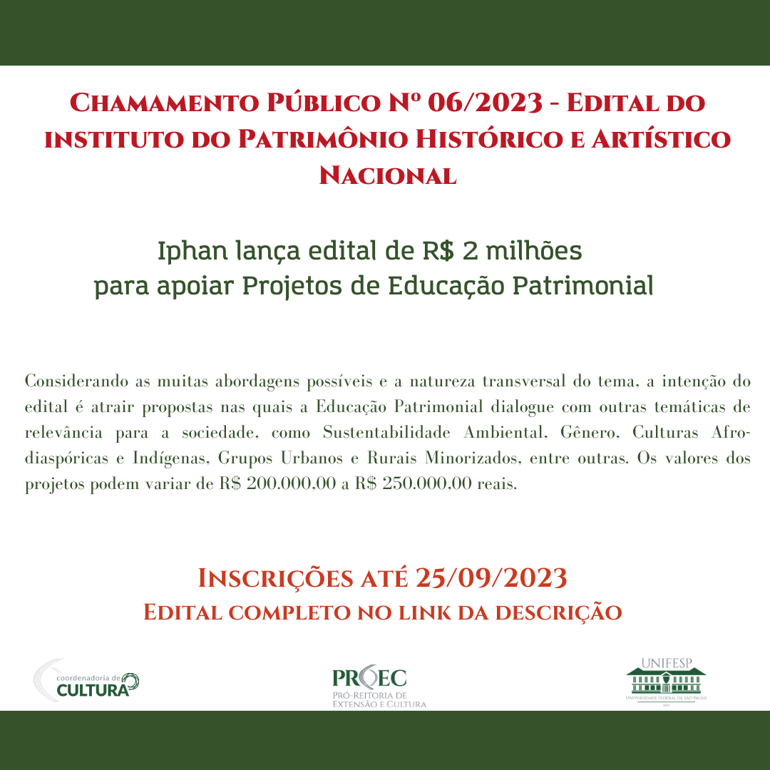 Edital Iphan Projetos de Educação Patrimonial até 250923 Instagram